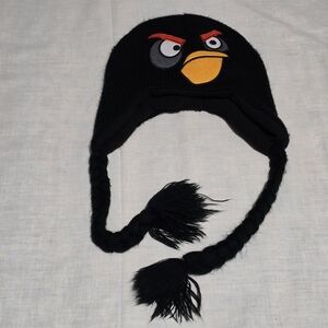 Black Angry Bird Knit Hat with Braids